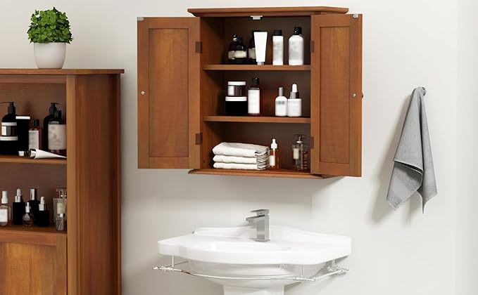 ChooChoo Bathroom Wall Cabinet, Over The Toilet Space Saver Storage Cabinet, Medicine Cabinet with 2 Door and Adjustable Shel