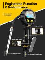 AZUNO Digital Tire Inflator with Pressure Gauge, 200 PSI, Heavy Duty Air Compressor Accessories, Comes with a Portable Carrying Box