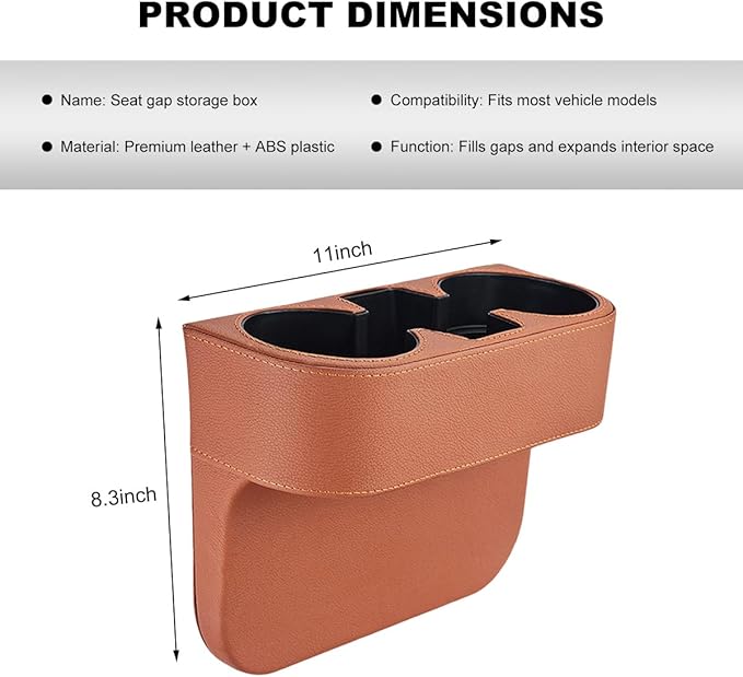 Car Seat Gap Filler Organizer, Multifunctional Auto Console Side Storage Box with Cup Holder, Universal PU Leather Cup Holder Front Seat Crevice Filler for Car Truck SUV (Brown)