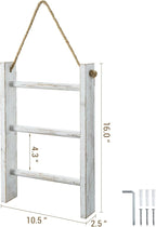 MyGift Rustic Hand Towel Holder, Whitewashed Solid Wood Farmhouse Bathroom Decor, Small Blanket Ladder for Home Decor, Wall M