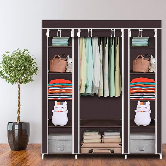 lapday 59 inches Portable Closet Wardrobe, Non-Woven Fabric Closet Storage Organizer with Hanging Rods &12 Storage Shelves, Q