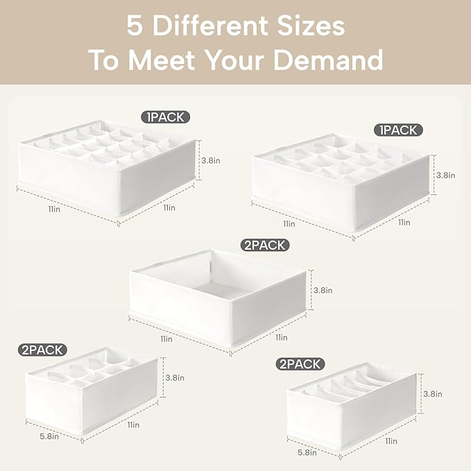 Criusia Underwear Sock Drawer Organizer Dividers 8 Set, Foldable Dresser Closet Organizers and Storage Bins for Baby Clothing