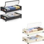 LAMU Under Bed Storage with Wheels 2 Pack, Under Bed Storage Containers with Clear Lid & PU Leather Handle, 6.7 Inches Height