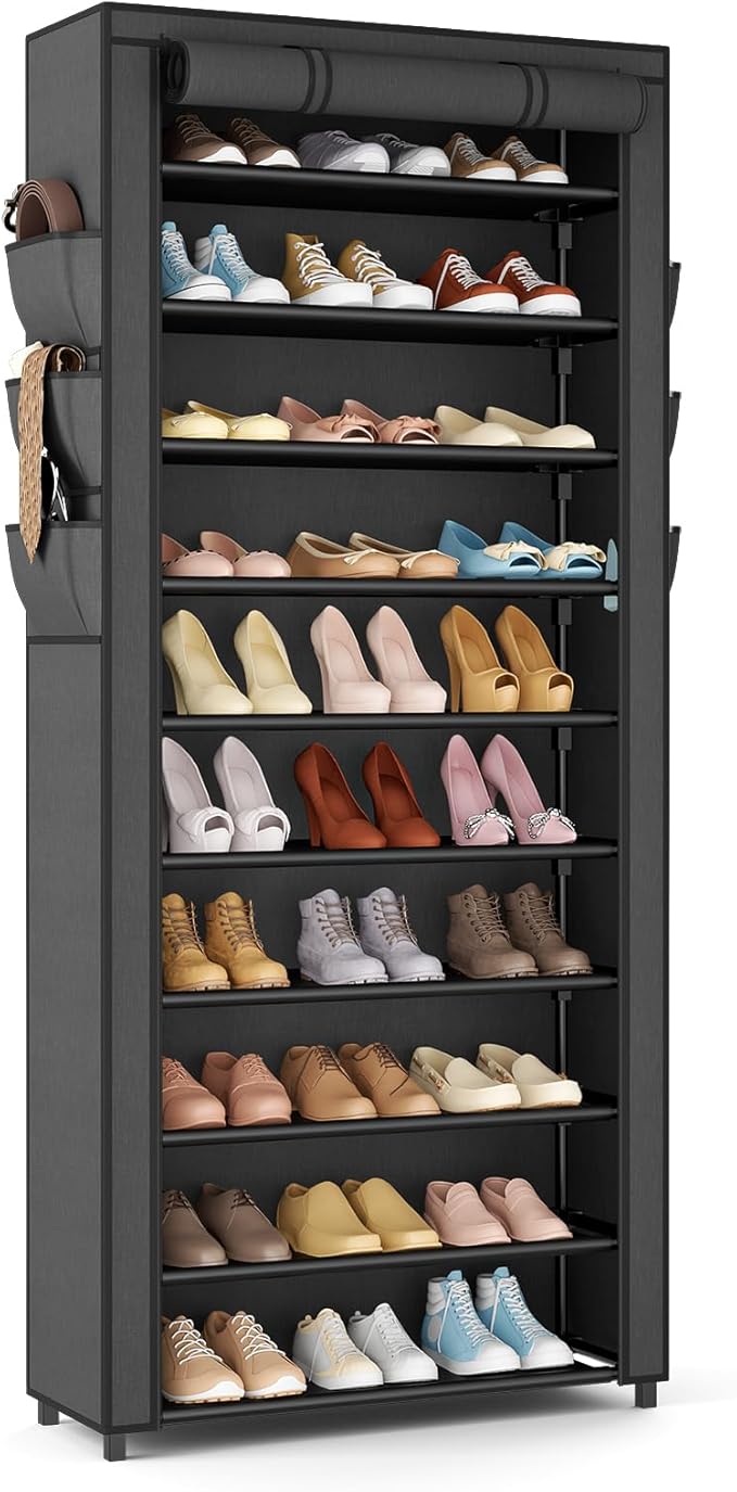 VTRIN Vertical Narrow Shoe Rack Organizer Tall Shoe Rack for Closet Entryway 10 Tier Non-Woven Cover Shoe Shelf Holds 36-41 P