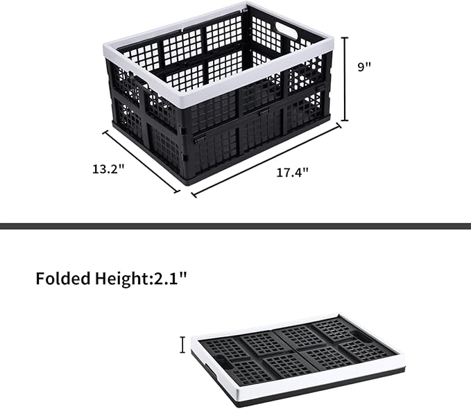 Aebeky 3-Pack Plastic Collapsible Storage Crates-30L,Foldable Plastic Crates for Storage (Black+Gray)