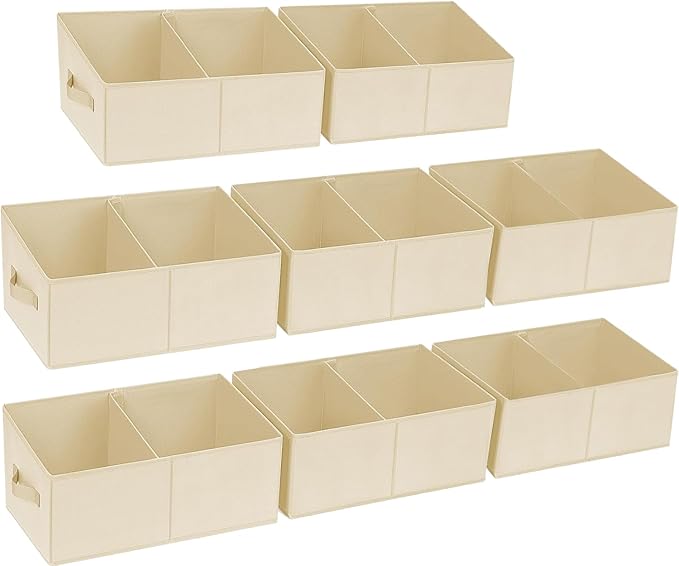 DIMJ Closet Storage Bins, 8 Pack Storage Baskets for Shelves, Foldable Shelf Organizer with Handle, Linen Closet Organizers a