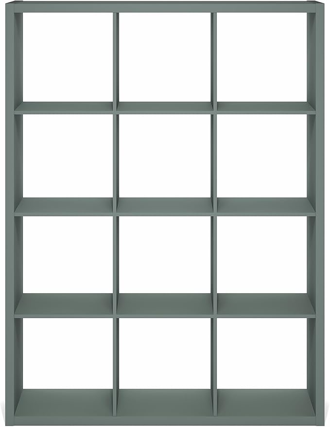 Furinno Cubicle Book Shelf, 12-Cube Bookshelf, Extra Thick Frame Reversible Bookcase with Open Back, 14.6" x 44" x 58", for L