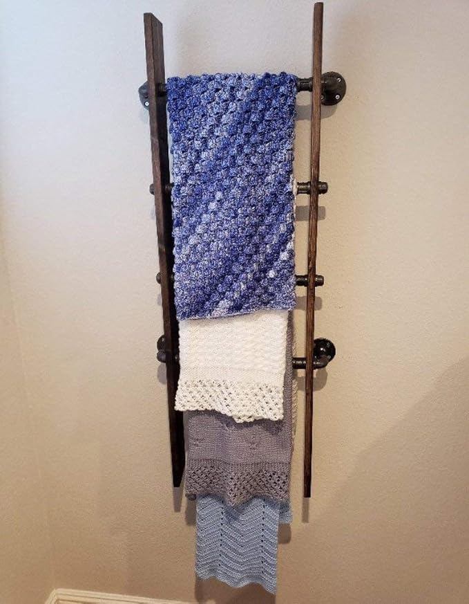 Rustic Industrial Pipe and Wood Blanket Ladder - Wood Quilt Ladder - Rustic Quilt Blanket Ladder - Pipe Decor Blanket Ladder 