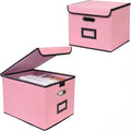 File Storage Box with Lid, 15.55x12.87x10.43 Inches, Foldable Organizer with Handles & Label Slot, for File Storage, Home, Of