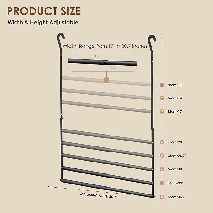 Closet Rod Extenders - Black Adjustable Closet Hanging Rod, Width & Height Expandable Clothes Rod, Space-Saving Closet Organi