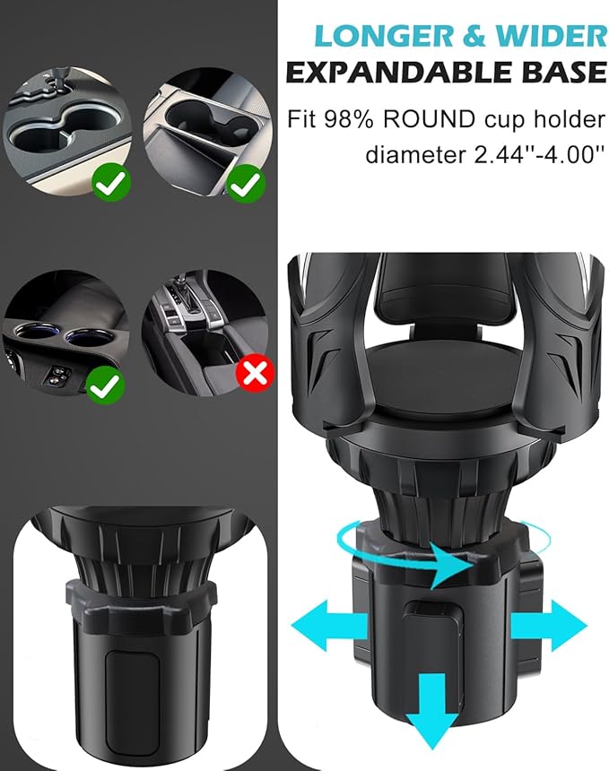 Cup Holder Expander for Car with Adjustable Adapter, Easkkty All Purpose Car Cupholder Extender Organizer with Expandable Bas
