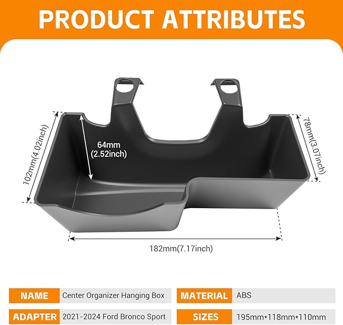 Center Console Organizer Compatible with 2021-2025 Ford Bronco Sport/2020-2025 Ford Escape Hanging Armrest Box Storage Tray for Bronco Sport/Ford Escape Accessories(Hanging Storage Tray)