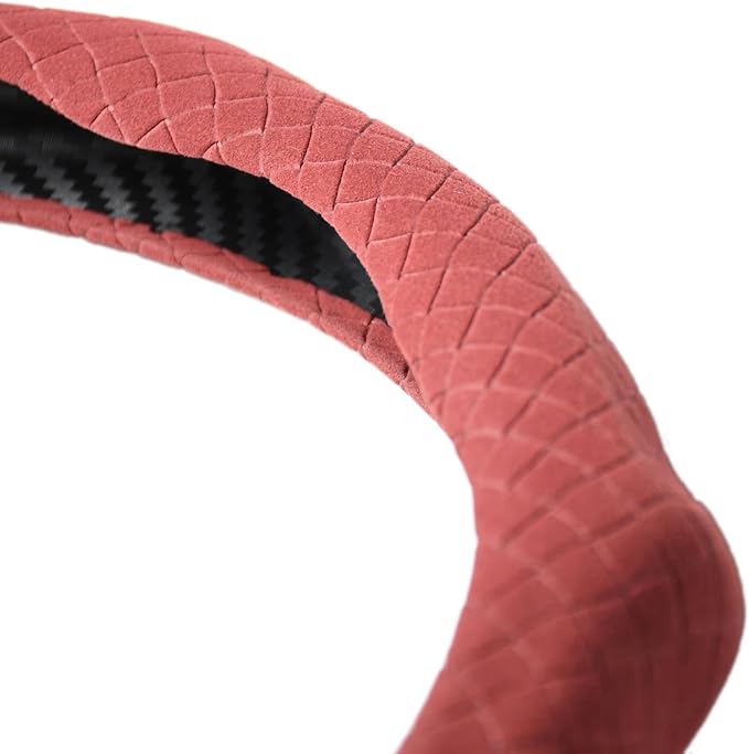 Quick Install Sporty Suede Leather Car Steering Wheel Cover with Braided Grips for All 14½" to 15" Sedan Coupe SUV Pickup 14.