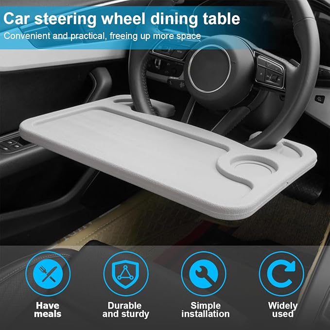 Mandark Car Steering Wheel Tray, 2 in 1 Auto Steering Wheel Desk for Eating Drinks Laptop, Multipurpose Vehicle Interior Travel Essential Table Accessories, Universal for RV, SUV, Truck (Black)