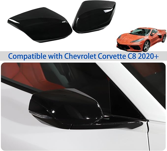 Door Rear View Mirror Cover Cap Compatible with Chevrolet Corvette C8 2020-2026, ABS Side View Mirror Cover, Auto Door Rearview Mirror Protective Trim Cap 2Pcs (Bright Black)