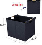 HOONEX Large Collapsible Storage Bins, Linen Fabric, 2 Pack, Storage Baskets with Wooden Carry Handles and Sturdy Heavy Cardb