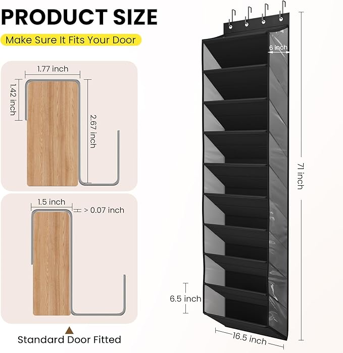 20-25 Pairs Over the Door Shoe Organizer, Clear Pockets Shoe Rack for Closet Door, 10-Tier Hanging Shoe Rack for Boots, Behin