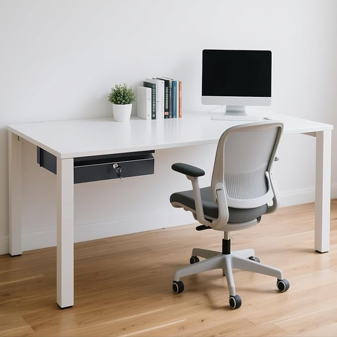 Under Desk Drawer 15.7" x 11.8" x 4.3", Under Desk Pull Out Drawer with Lock and Keys, 4.3” & 7.5” Optional Bracket Height, S