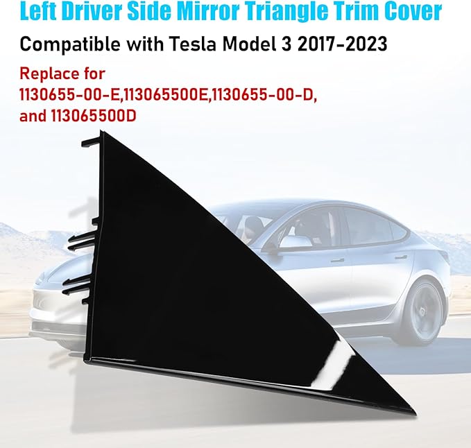 Jaronx Compatible with Tesla Mirror Triangle Cover Model 3 2017-2024, 1130655-00-D Model 3 Driver Side Mirror Triangle Trim, A-Pillar Applique Mirror Triangle Panel Trim For Tesla Model 3 Accessories