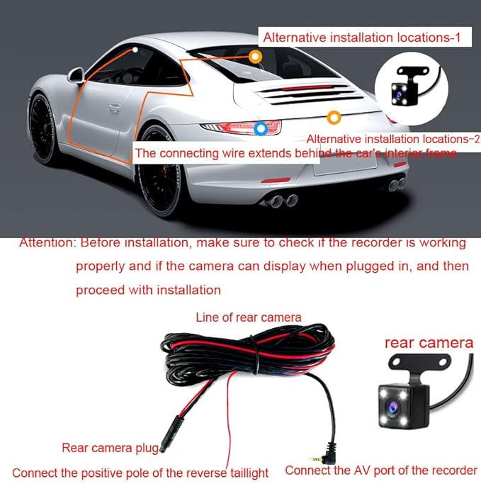 1080P 3 Channel Dash Camera for Car Front and Rear Inside Dashcam Car Video Recorder,170°Wide Angle Vehicle Cam,WDR,G-Sensor,