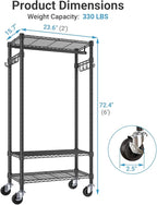 VIPEK R3 Medium Rolling Clothes Racks with Lockable Wheels, Heavy Duty Garment Rack with Adjustable Shelves & Hanging Rod & S