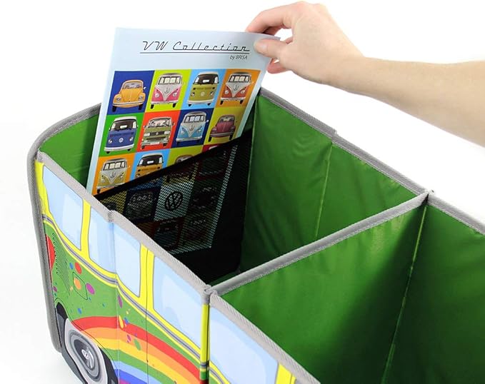 BRISA VW Collection - Volkswagen Foldable Storage Trunk Box Bag for Grocery Shopping in VW T1 Bus Campervan Shape (Peace/Green)
