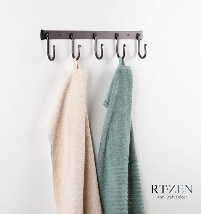 RTZEN Wall Mount Hook Set - Wrought Iron Decorative Rustic Metal Coat Hooks for Hanging - Handcrafted Classic Farmhouse Wall 