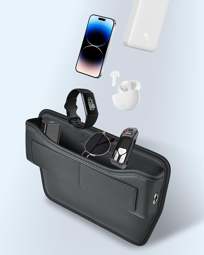 FLORICH Car Seat Gap Filler, Premium Leather Center Console Organizer, Front Seats Gap Filler Organizer and Storages Universal Fit for Car SUV Truck