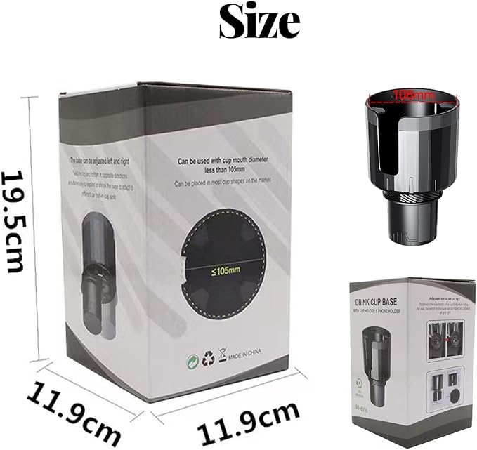 Universal Cup Holder Expander | 65-108mm Adjustable Car Adapter | Non-Slip Base for Bottles, Mugs & Handled Cups | Fit for Truck, RV, SUV, Car, Boat