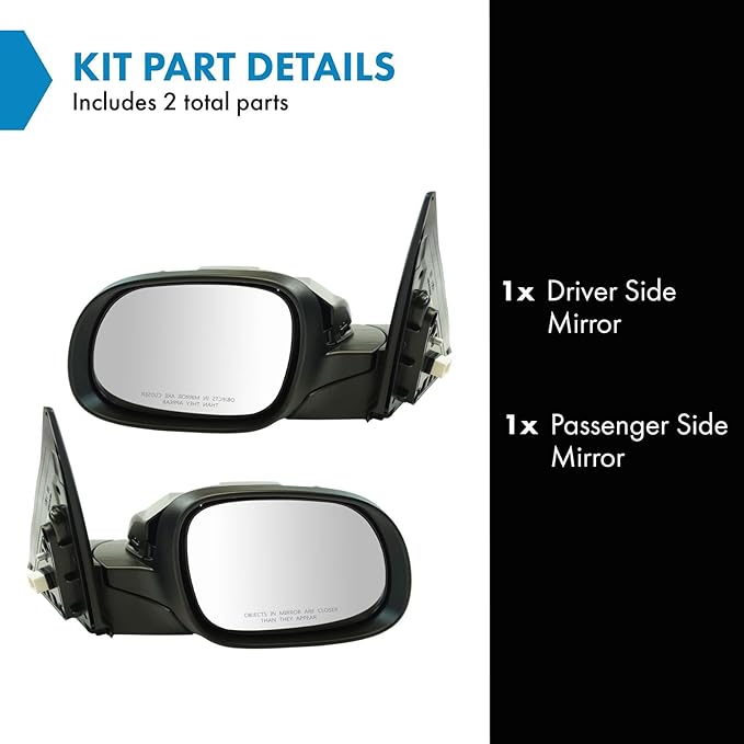 TRQ 2 Piece Driver and Passenger Side Mirror Assembly Set Power Folding Electric Adjustment Heated No Memory Black Compatible
