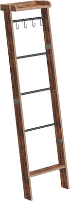 Hzuaneri Blanket Ladder Shelf, Decorative Quilt Rack, 6-Tier Farmhouse Ladder Holder Organizer with 4 Removable Hooks 7.9" D 
