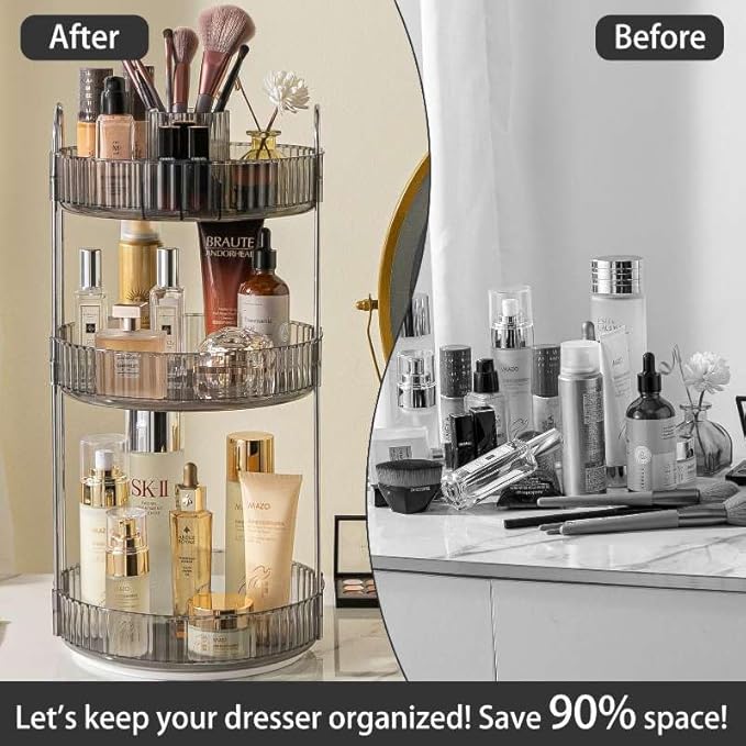 shuang qing Rotating Makeup Organizer for Vanity, High-Capacity Skincare Clear Make Up Storage Perfume Organizers Cosmetic Dr