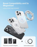SYNCWIRE Magnetic Phone Ring Holder for MagSafe - Glitter Phone Grip Stand with 360° Rotation & Reinforced Hinge, Compatible with iPhone 16 15 14 13 Pro Max Plus MagSafe Accessories - Glitter Silver