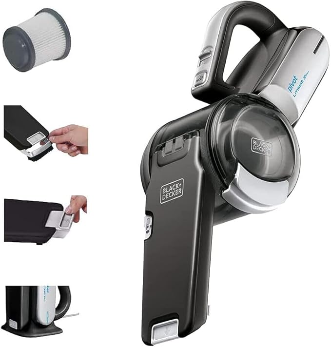 BLACK+DECKER dust buster PIVOT VAC Handheld Vacuum Cordless, Car Vacuum Portable Rechargeable, Extendible Crevice Tool and 20