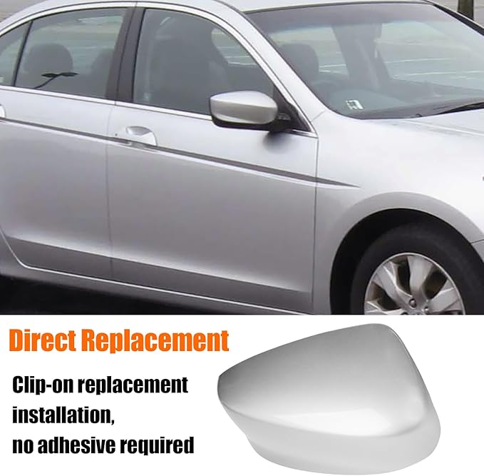 Yumzeco Compatible with Honda Accord Side Mirror Cover Trim 8th Gen 2008 2009 2010 2011 2012, Silver Door Rearview Mirror Caps Replacement for Honda Accord W/O Light Hole - Right Passenger Side