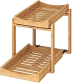 Bamboo Under Sink Organizer and Storage, 1 Pack Pull Out Cabinet Organization, 2 Tier Vertical Slide Out Undersink Storage Sh