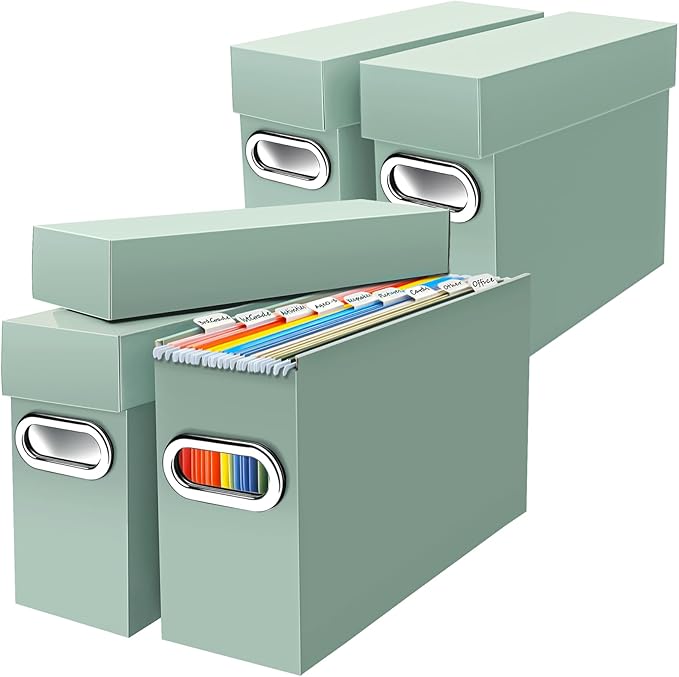 File Organizer Box with Lid & Handle, Heavy Duty Hanging File Folder Storage Boxes for Letter Size, Portable Filing Organizer