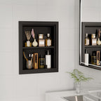 Solid Wood 14 X 18 Recessed Medicine Cabinet,2-Tier, Medicine Cabinet Organizer,Wall Niche, Bathroom Wall Cabinet Black