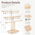 POVETIRE Headband Holder Stand Storage for Baby, 3 Tier Wooden Bow Organizer for Girls Hair Bows, Infant Hair Accessories Rac