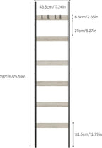 Blanket Ladder, 6-Tier Towel Holder with 4 Removable Hooks, Farmhouse Wall Leaning Decorative Rack Shelf, Wooden Towel Displa