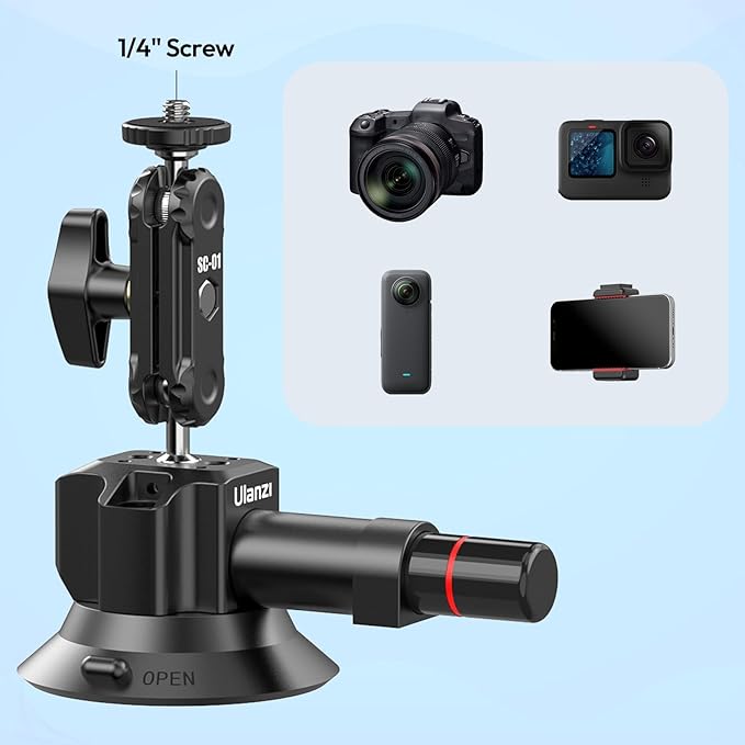 Ulanzi SC-01 Heavy-Duty Suction Cup Mount for Camera/Phone/Accessory (3"), Pump-actived Vacuum Suction Cup Mount, Magic Arm Phone Holder Action Cam Adapter Car Boats Windshield Window Mount