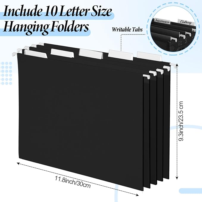 2 Pack Hanging File Holder, 10 Hanging Folders, Metal Mesh, Letter Size Folder Storage, Desktop Storage Cabinets, Office Scho