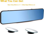 Universal 11.4 Inch Clip On Rearview Mirror - Anti Glare, Wide Angle - Convex - Blue Tint (Bonus 2 PCS Blind Spot Mirrors)