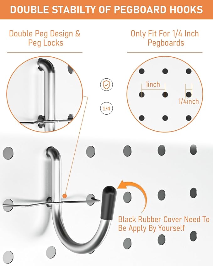 INCLY 1/4“ Extra Thick Pegboard Accessories Kit, 100PCS Heavy Duty Metal Peg Board Hook Assortment with 3 Sizes Basket S/M/L 