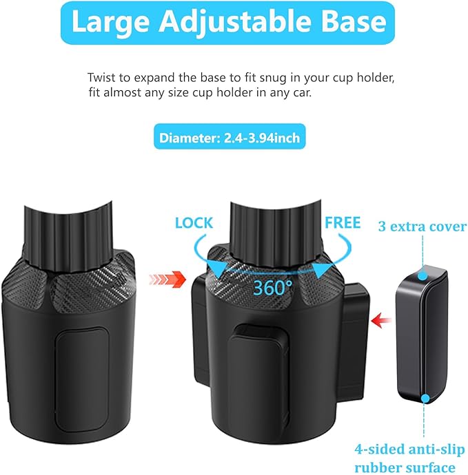 DOUBFIVSY Larger Cup Holder Tray for Car, 10 inch Car Food Tray with Phone Holder Detachable 3 in 1 Car Cup Holder 360° Rotat