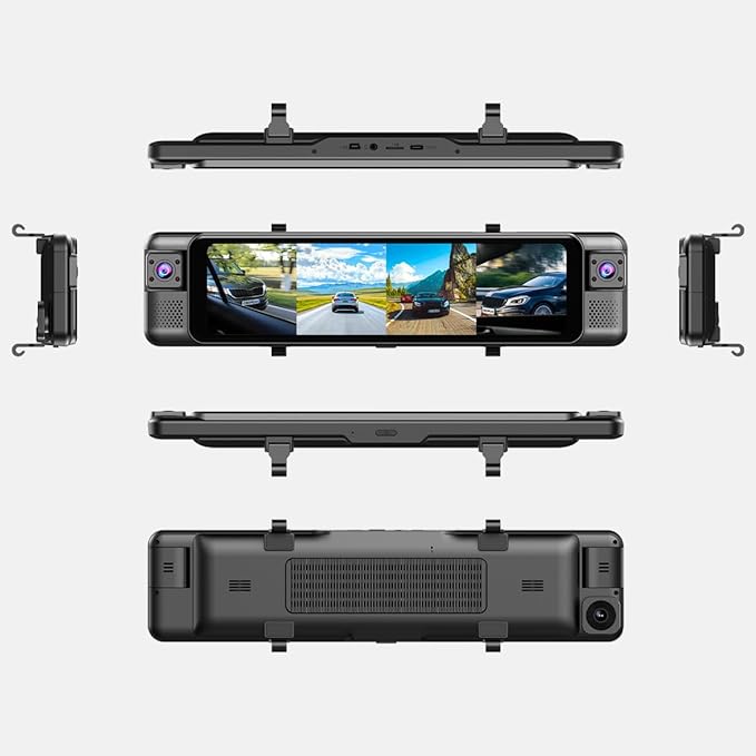 D80 4-Channel 4K Rear View Mirror Camera with ADAS and BSD,11” Touchscreen, Front and Rear and Left and Right Camera for Car，