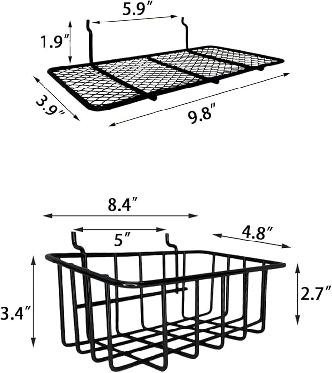 8-Pack Pegboard Baskets & Trays, Container Holders, Pegboard Racks, Wire Shelf, Wall Organizer, Attachments for Organizing Va