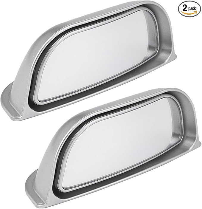 2PCS Adjustable Blind Spot Mirrors for Car Rear Seat - Wide Angle Convex B-Pillar Side View Mirror for Second Row Door Safely Get-Off, HD Glass Stick-on Auxiliary Mirror for Car SUV (Silver)