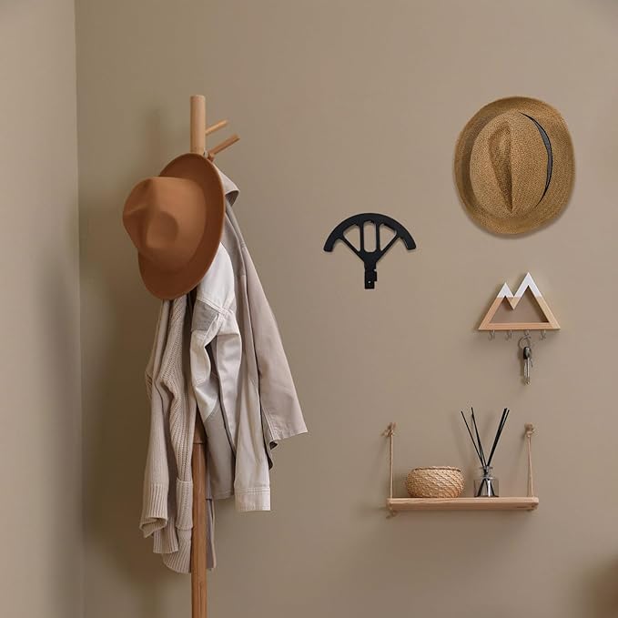 Wall mounted wooden cowboy hat rack, adjustable western cowboy hat rack, used for wide brimmed hats, hat storage, black, for 