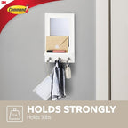 Command Mirror Organizer with 3 Key Hooks and Small Ledge, Holds up to 2 lb, Quartz, Removable Wall Mirror for Entryway or Ha